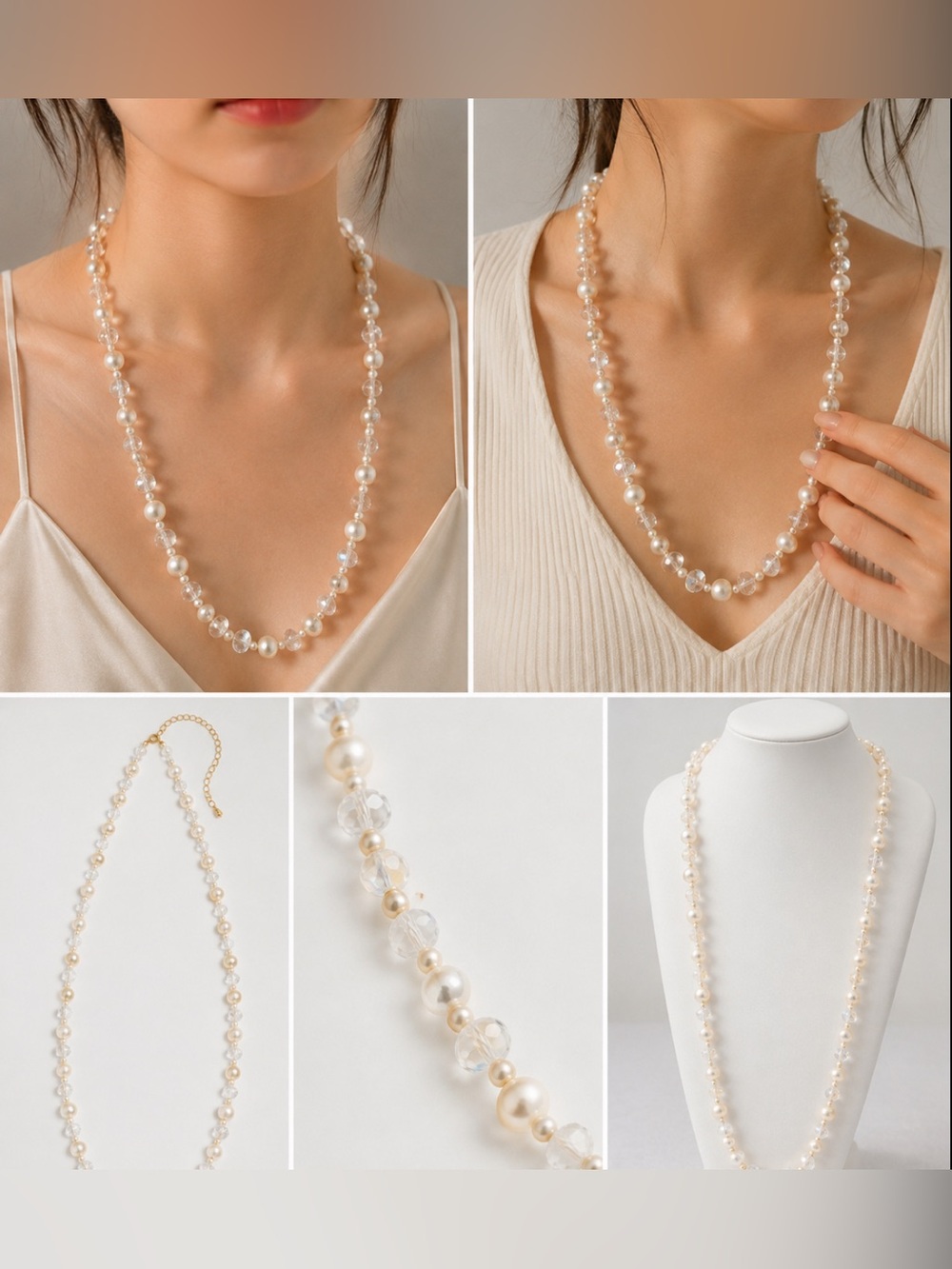Scarlet Elias Classic White Pearl & Crystal Strand Necklace